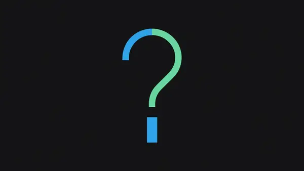 A question mark resolving into a rising bar