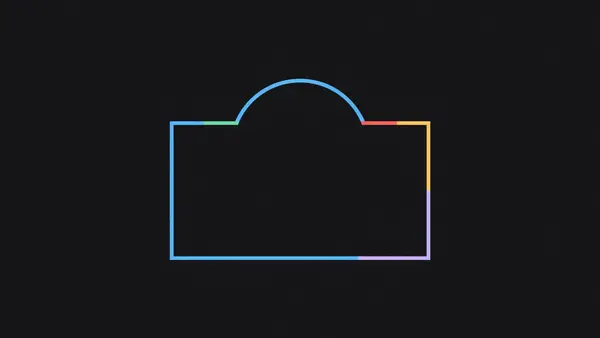 A simple building outline under a thin arch