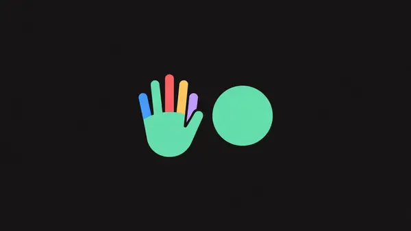 An open hand shape beside a closed circle