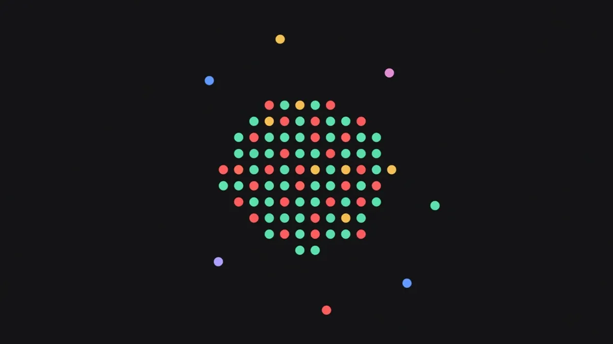 A dense cluster of dots with outliers scattered around it